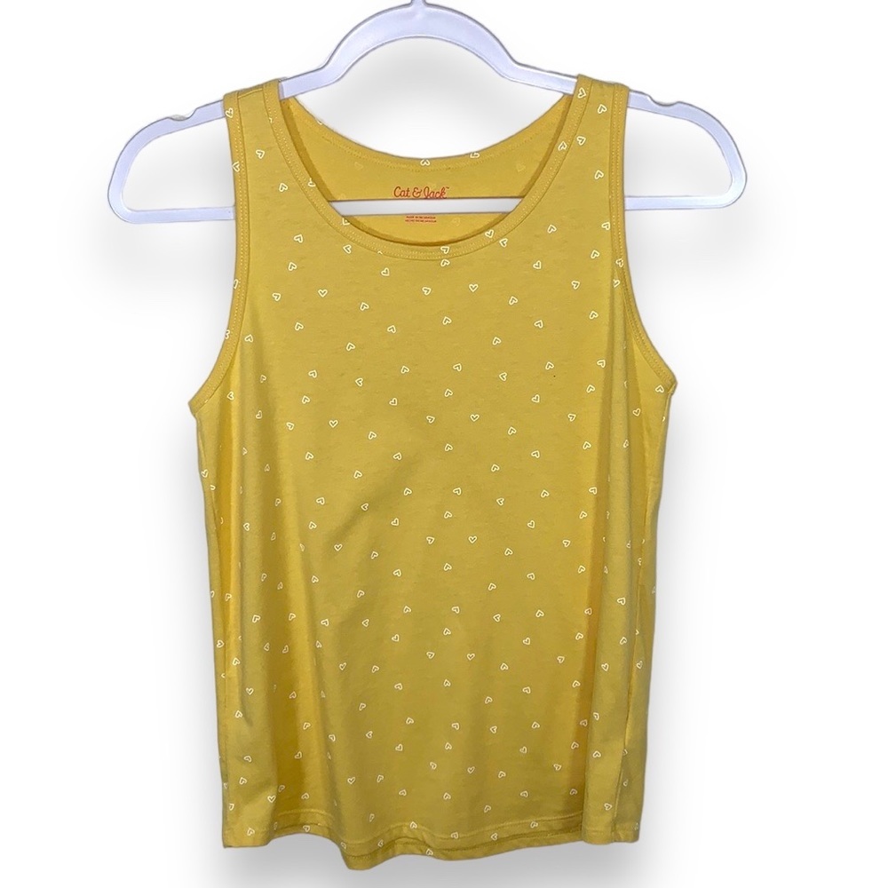 Cat & Jack Girls Yellow Hearts Sleeveless Tank Top Size XL 14/16 Like New
